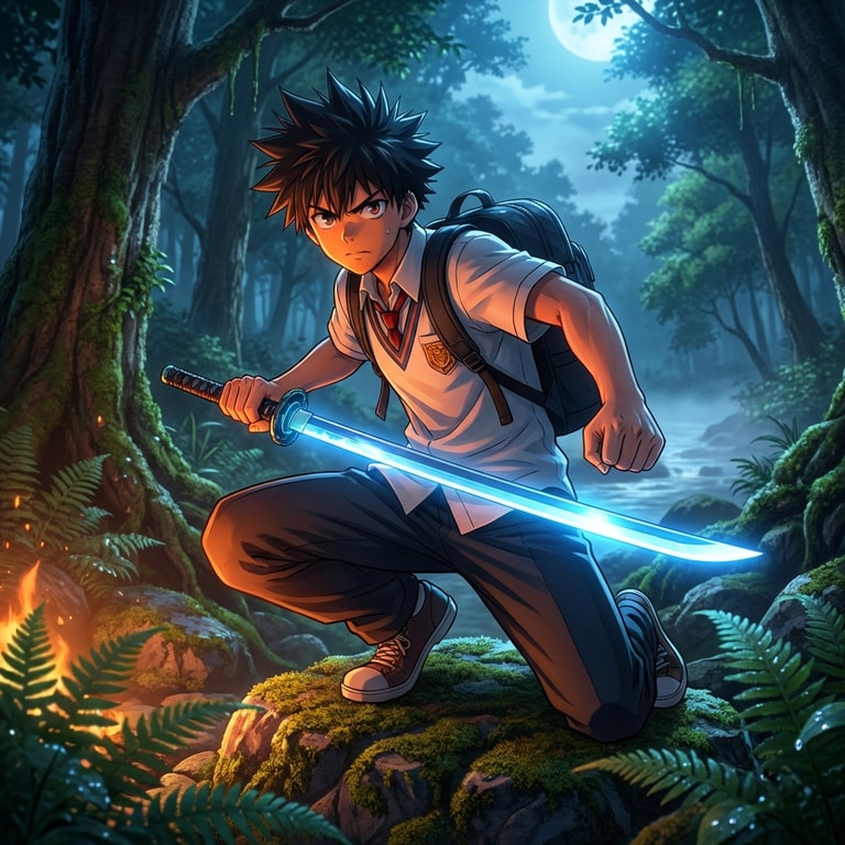 Moonlit Blade in Verdant Shadows