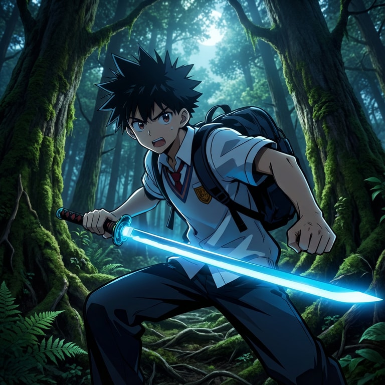 Luminous Blade in Verdant Shadows