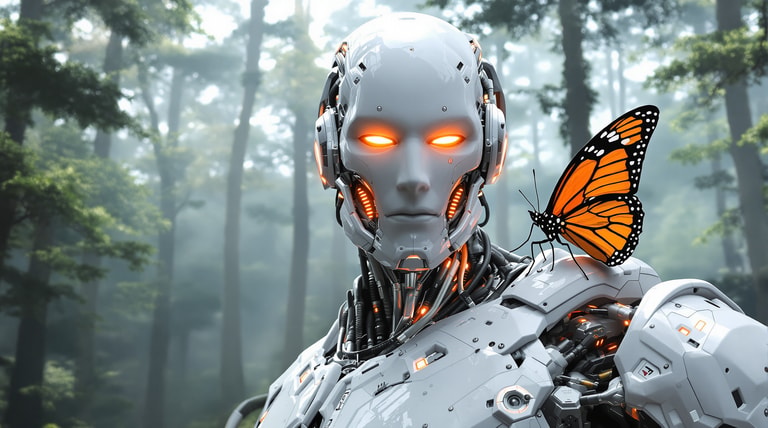 Glowing Robot and Monarch Butterfly