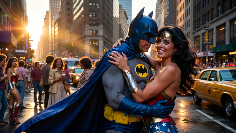 Batman and Wonder Woman's Golden Embrace