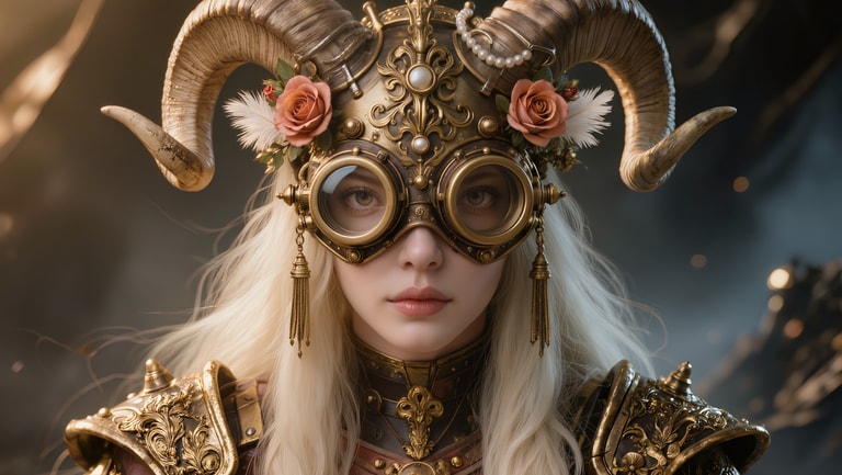 Ram-Horned Steampunk Warrior Queen
