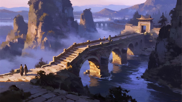 Bridge Through Mountain Mist
