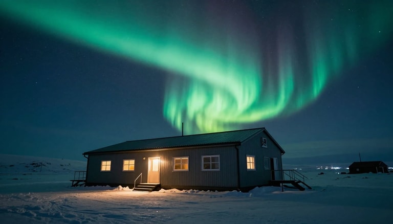 Aurora Over Snowbound Shelter