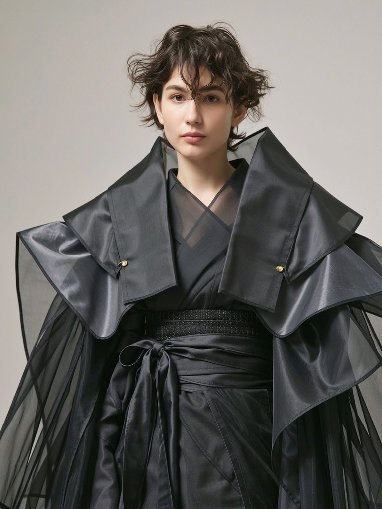 Winged Black Kimono Portrait