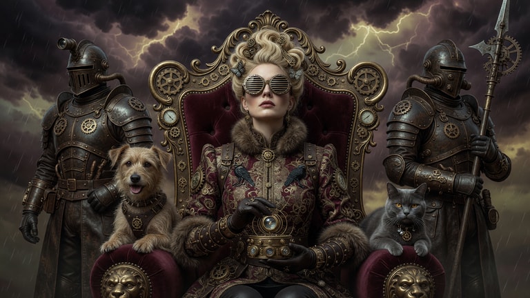 Steampunk Sovereign on Stormlit Throne