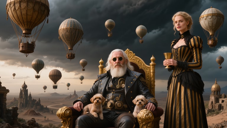 Steampunk Sovereigns Beneath Stormy Skies