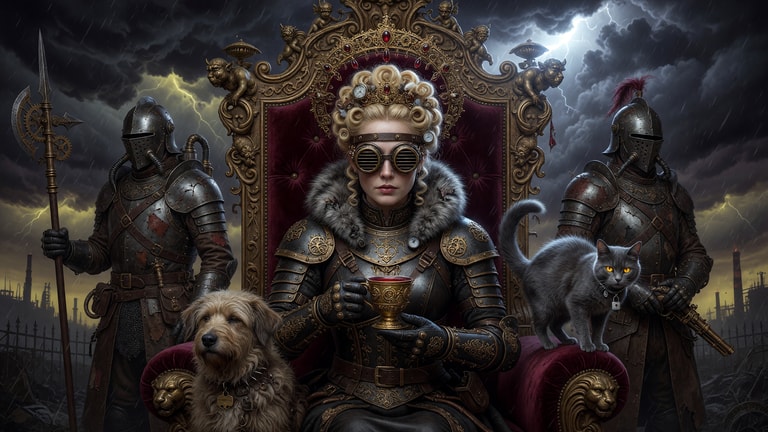 Steampunk Queen Enthroned in Tempest