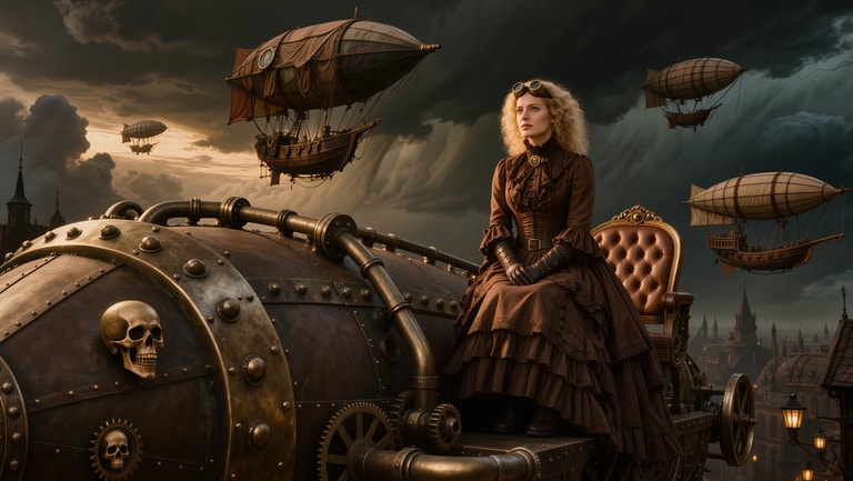 Steampunk Sovereign of Stormed Skies