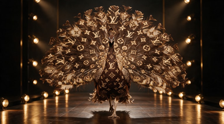 LV Monogram Peacock on Runway