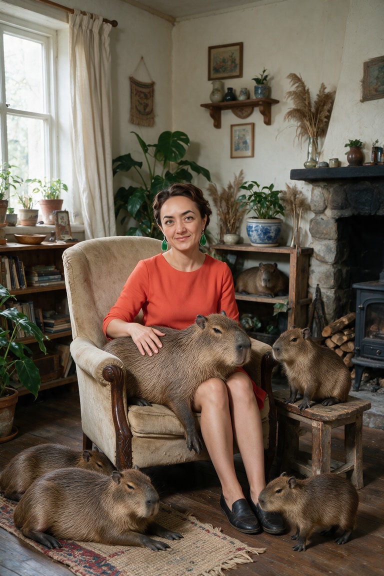 Capybara Companions in Warm Interior