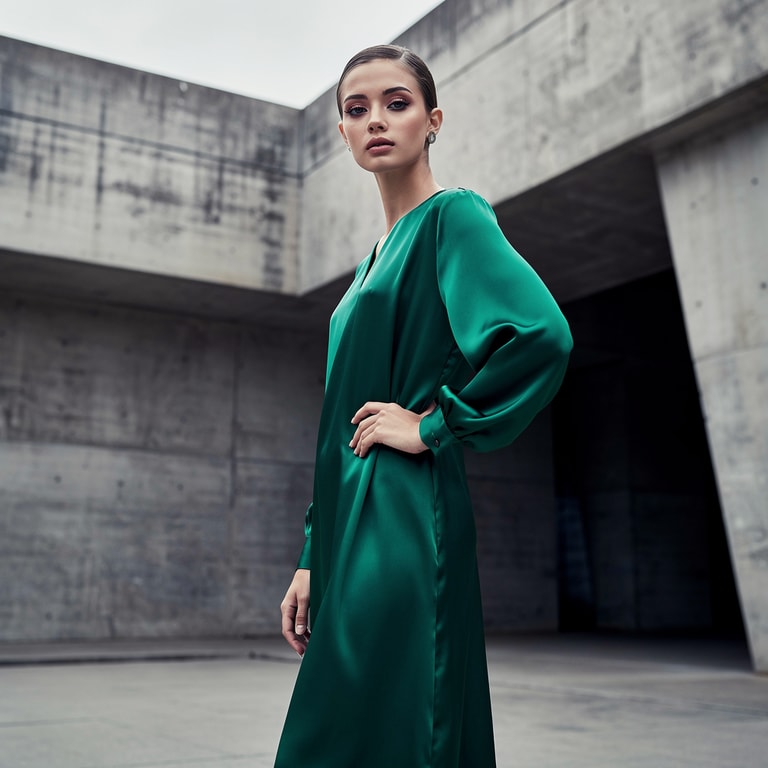 Emerald Poise in Brutalist Light