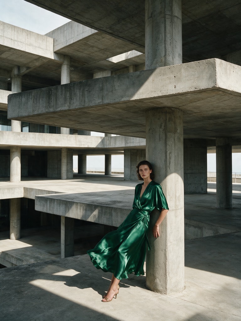 Emerald Silk in Brutalist Light