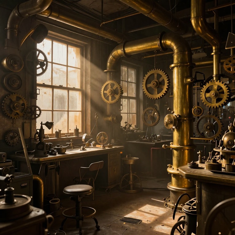 Golden Gears in Sunlit Foundry