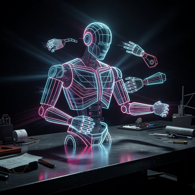Neon Wireframe Robot Awakening