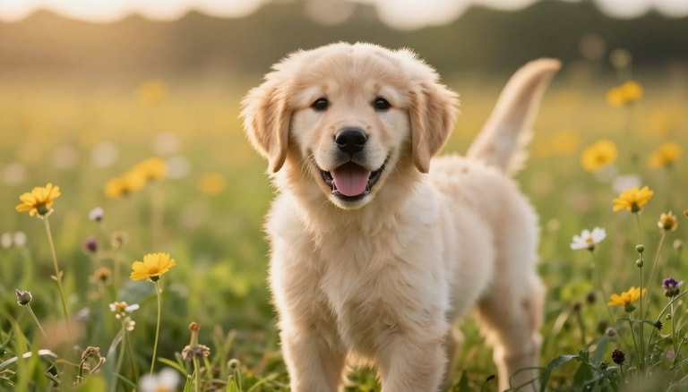 Golden Puppy in Wildflower Meadow