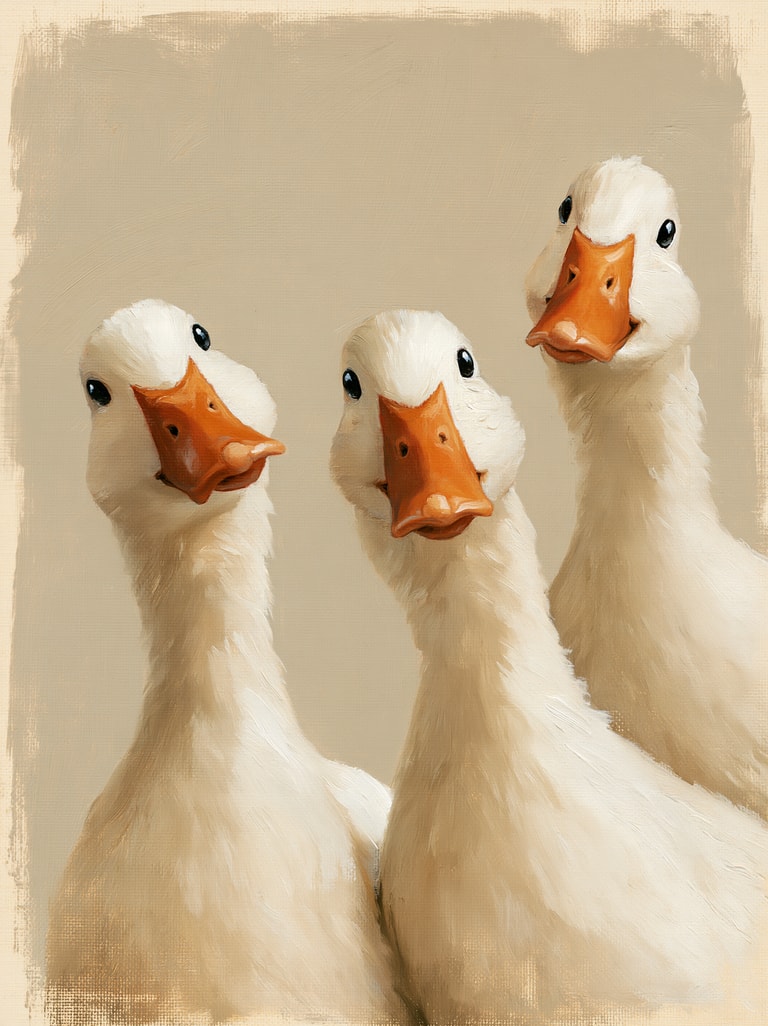 Three White Geese Portrait