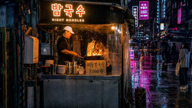 Night Noodles Over Fire