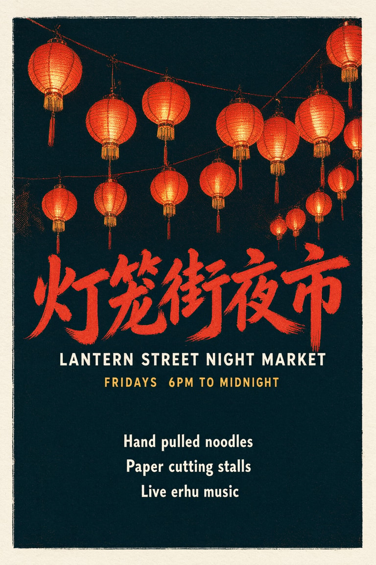 Vermilion Lanterns Over Teal