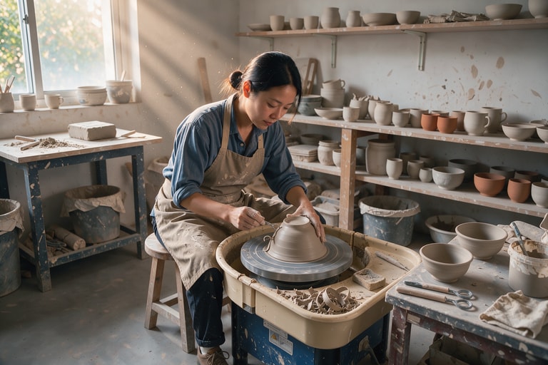 Trimming Clay in Afternoon Light
