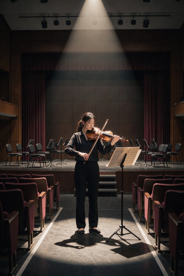 Solitary Violin Under Spotlight