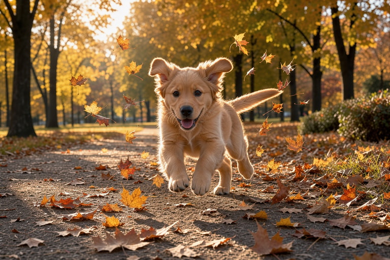 Golden Puppy Autumn Sprint