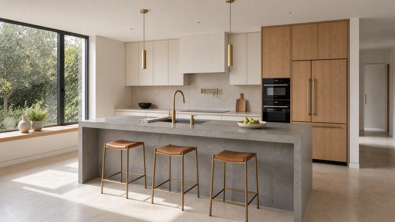 Sunlit Concrete Kitchen Island