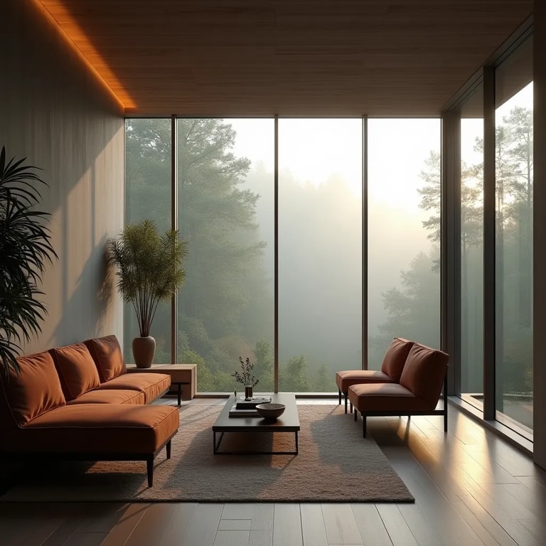 Terracotta Light Over Misty Pines
