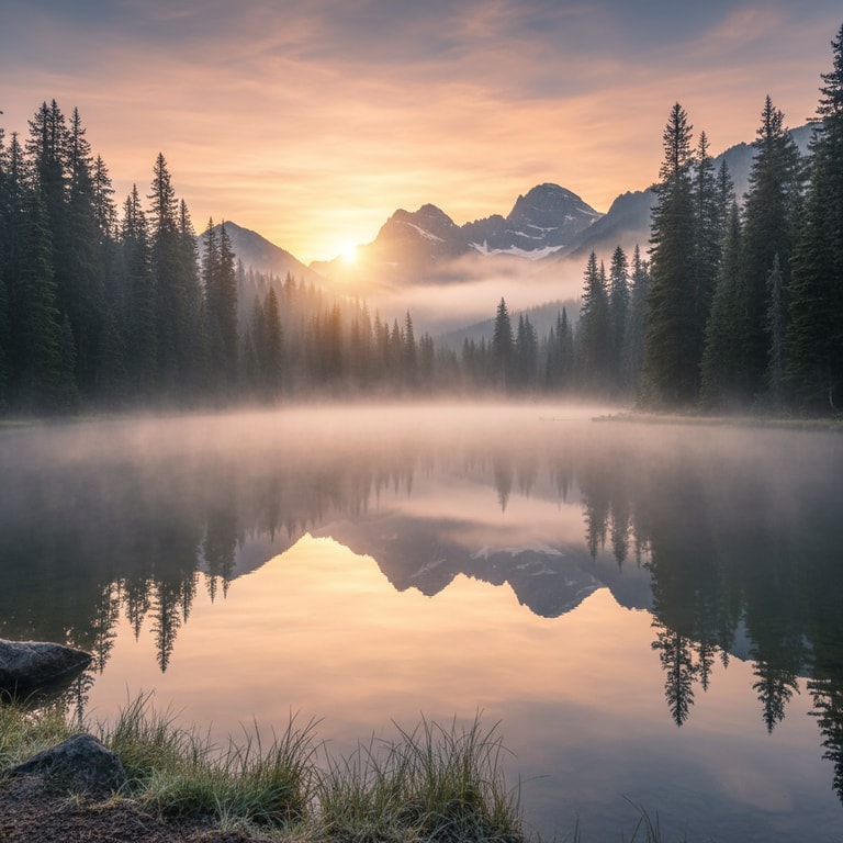 Golden Dawn Over Misty Peaks