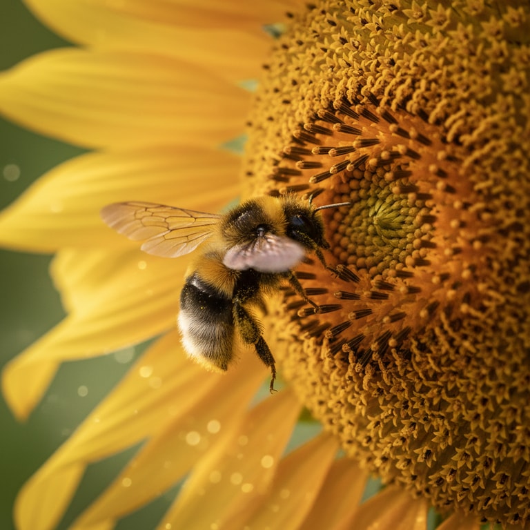 Bumblebee on Sunflower's Golden Heart