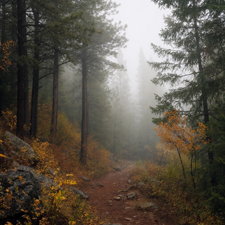 Misty Trail Through Autumn Pines