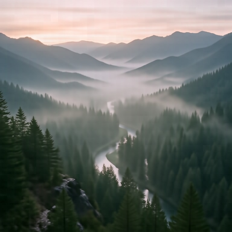 Winding River Through Misty Mountains