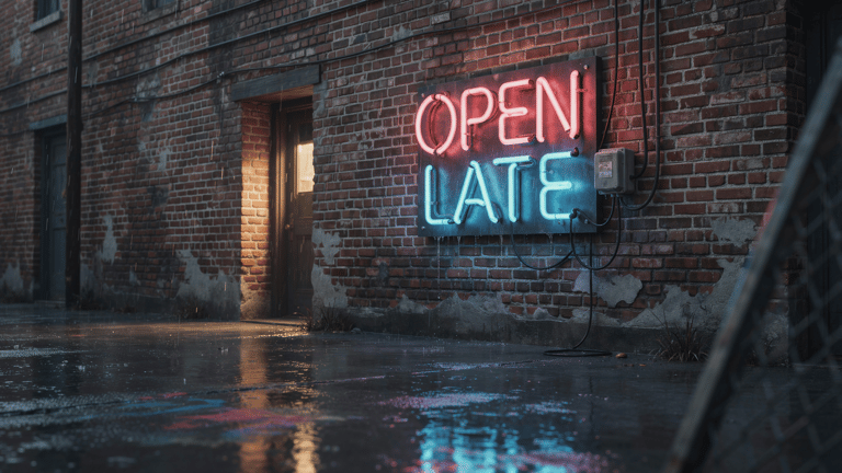 Open Late Neon Rain