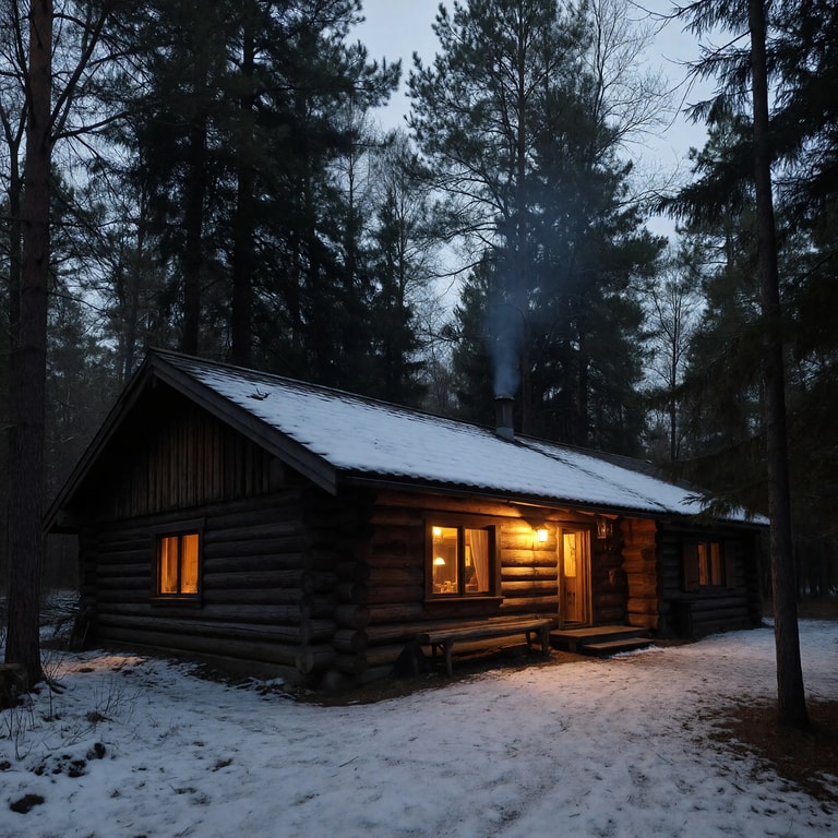 Glowing Cabin in Winter Pines