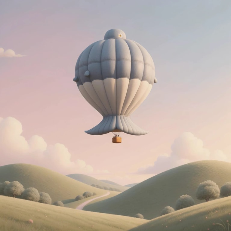 Whale Balloon Glides Over Verdant Hills
