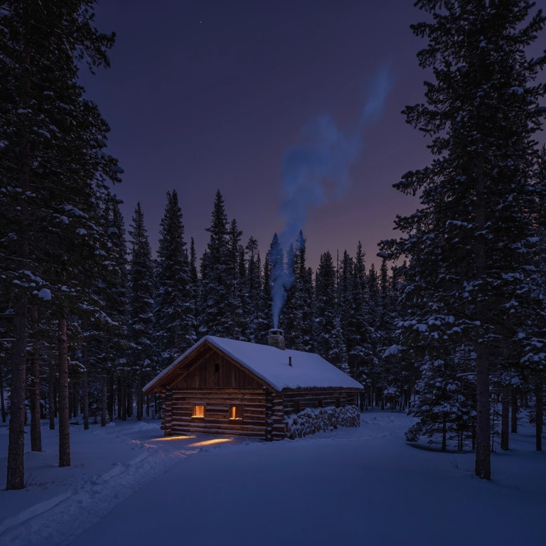 Glowing Cabin in Snowy Pines