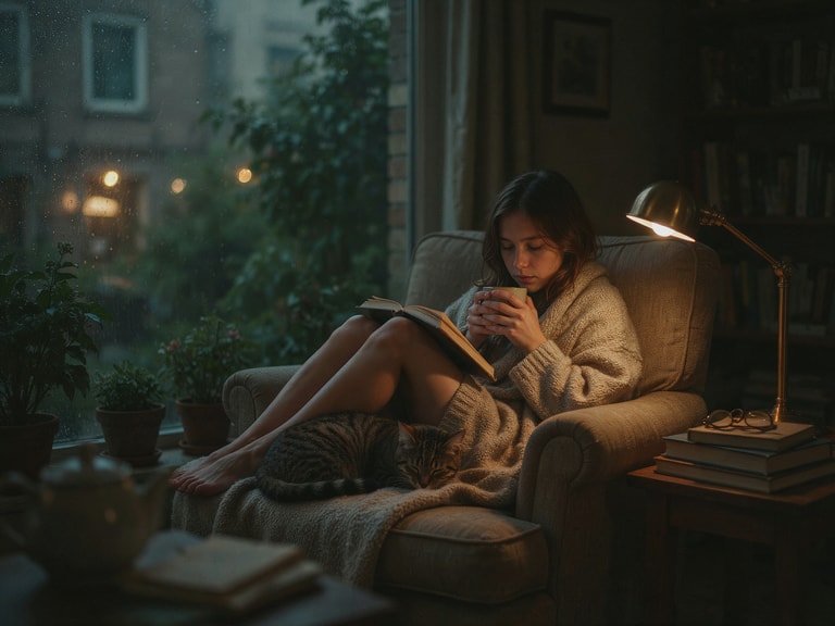 Cozy Reading by Rainy Window