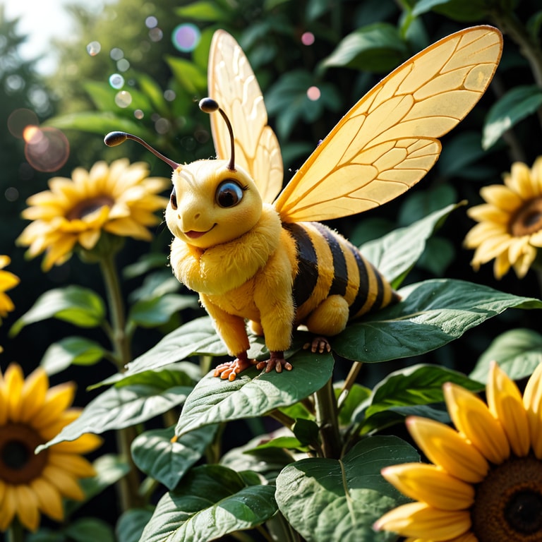 Whimsical Bee on Sunlit Leaf