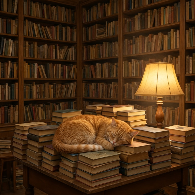 Ginger Cat Dreams in Lamplight