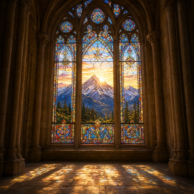 Mountain Dawn Through Gothic Glass