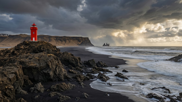 Red Beacon on Black Icelandic Sands