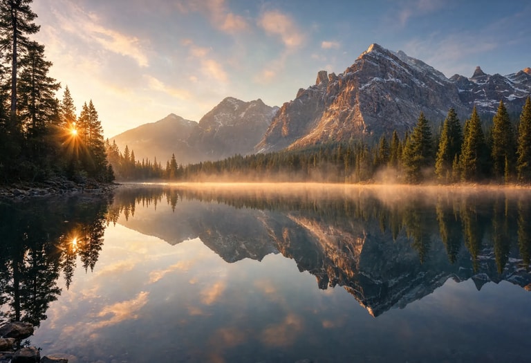 Dawn Reflection on Alpine Peaks