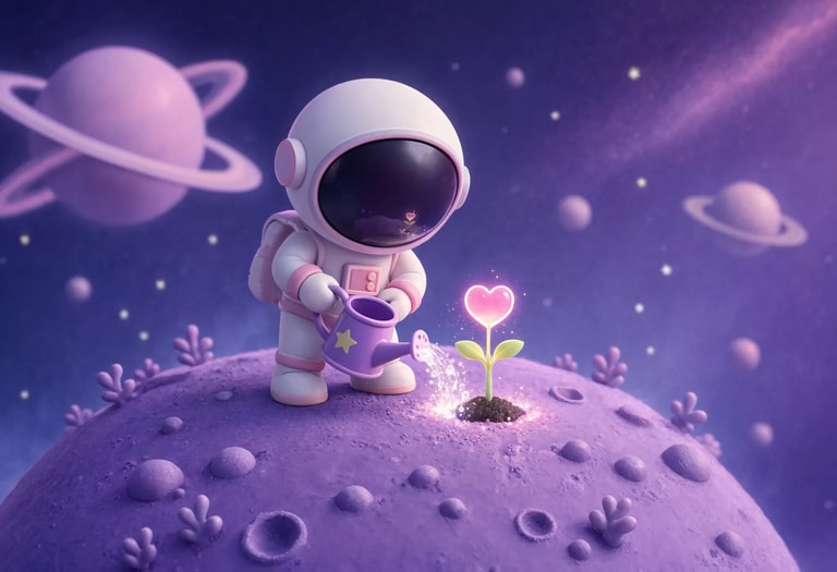 Astronaut Tends Cosmic Heartbloom