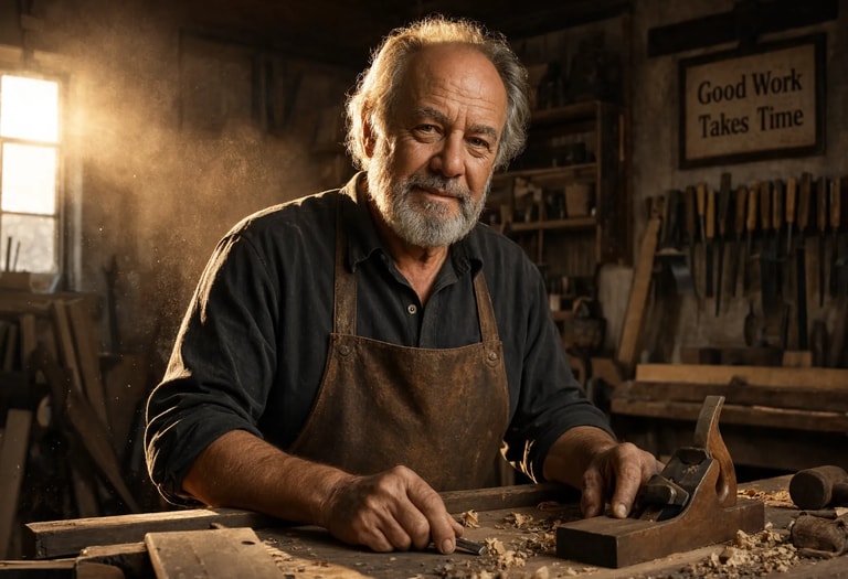 Master Woodworker in Golden Light