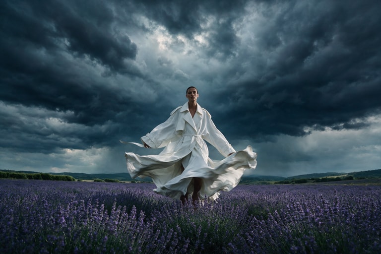 Windblown White in Lavender Tempest