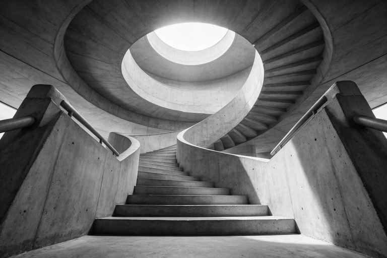 Brutalist Helix Beneath Daylight