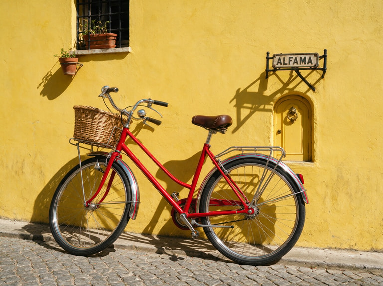 Alfama's Red Bicycle at Rest
