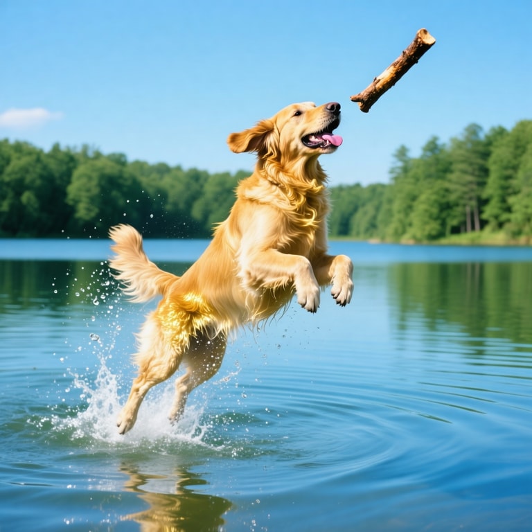 Golden Retriever's Mid-Air Fetch