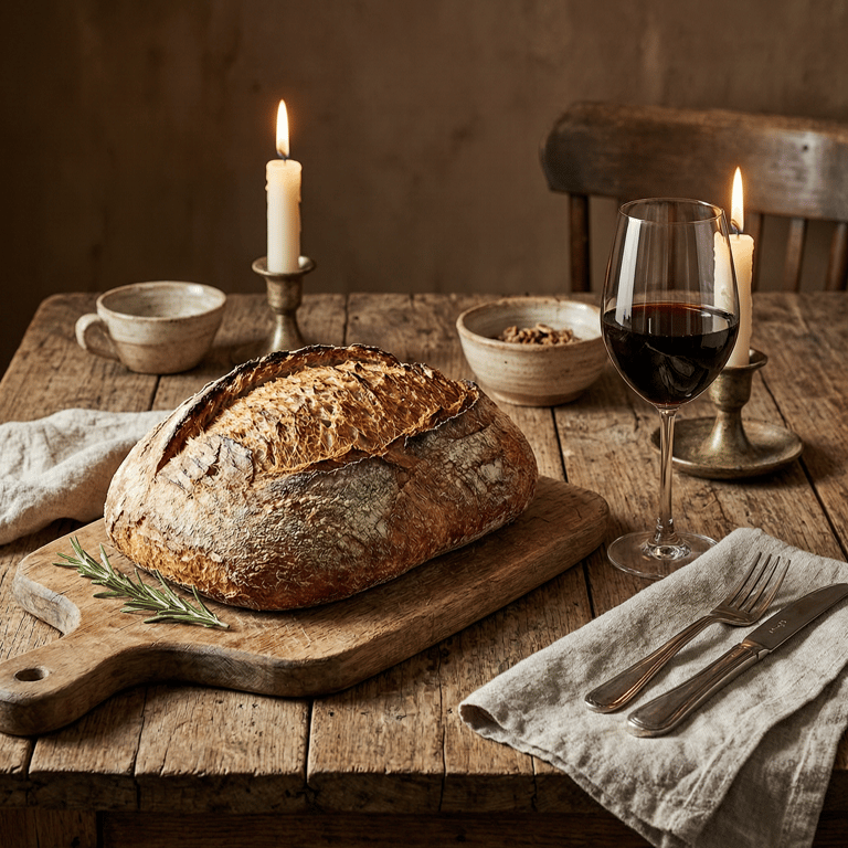 Candlelit Loaf and Crimson Wine