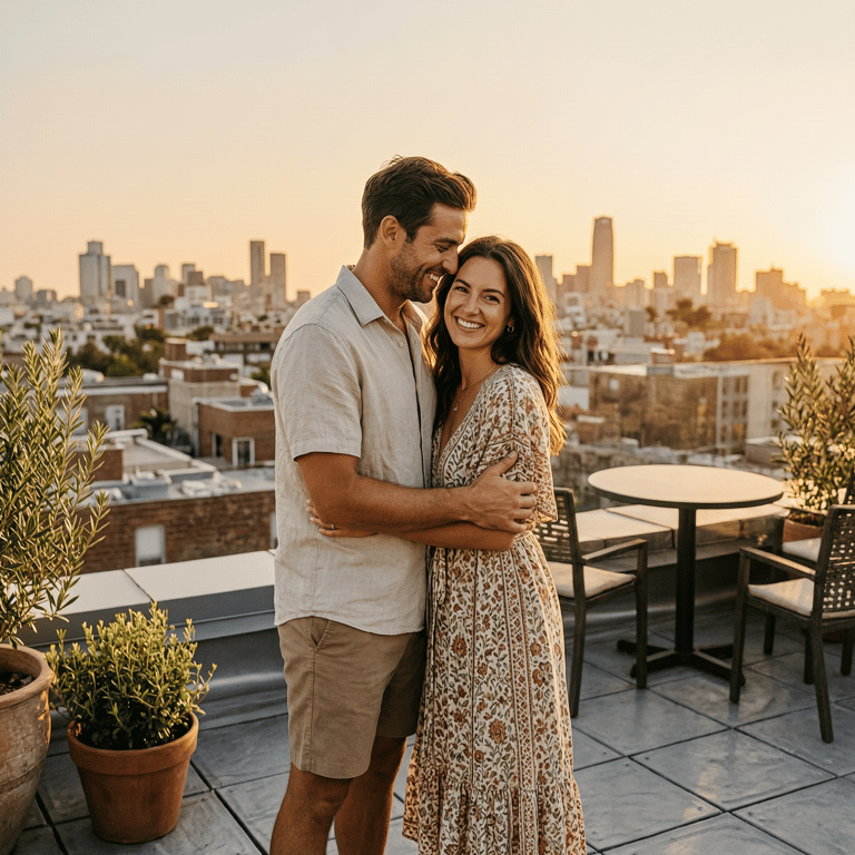 Golden Hour Rooftop Embrace