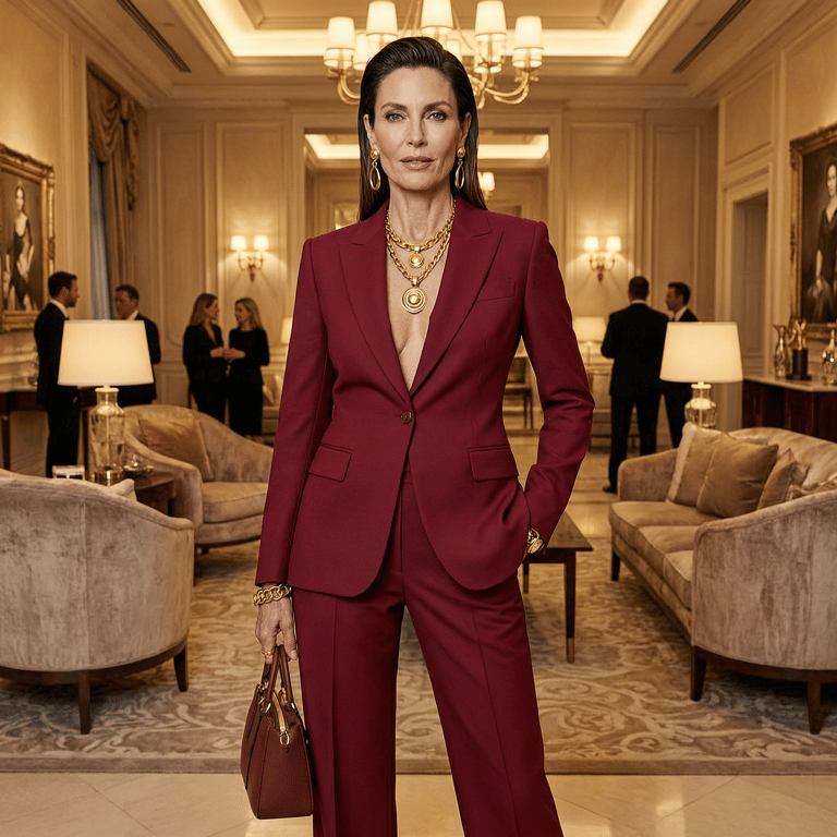 Crimson Command in Opulent Lobby